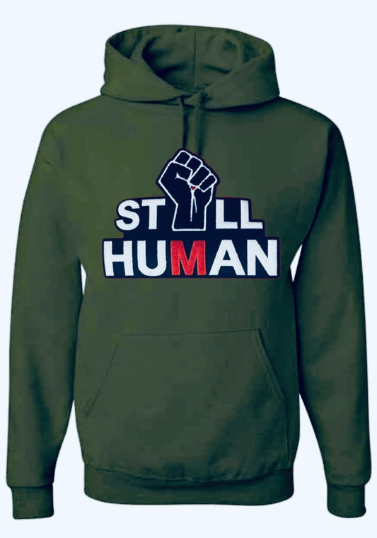 OLIVE GREEN CHENILLE I’M STILL HUMAN HOODIE