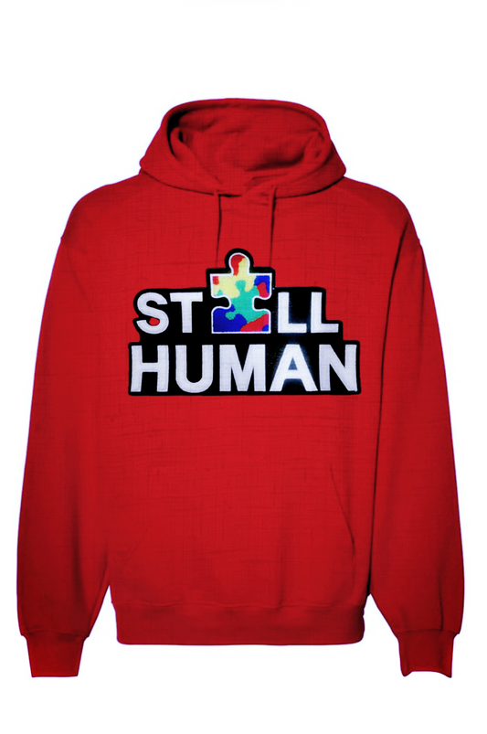 Red Autism I’m Still Human Chenille Hoodie